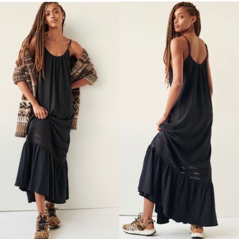 NWT Anthropologie Black Trudie Lace Maxi Dress Size S
